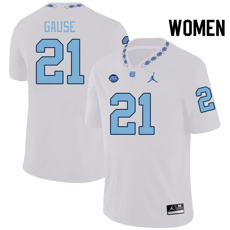 Women #21 Davion Gause North Carolina Tar Heels College Football Jerseys Stitched-White
